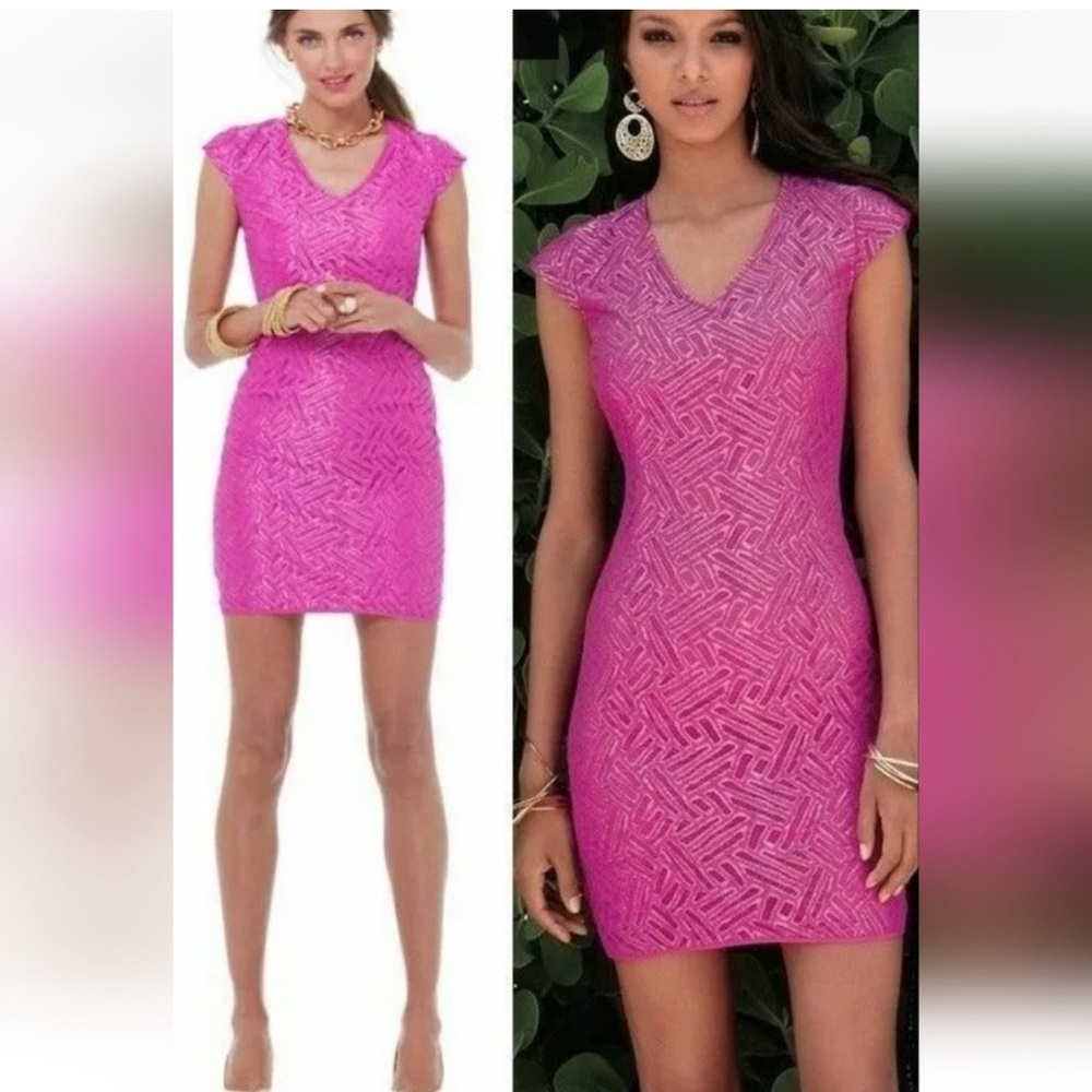 Lilly Pulitzer Selassie Geo Metallic Lace Va Voom Pink /Purple Sheath Dr…